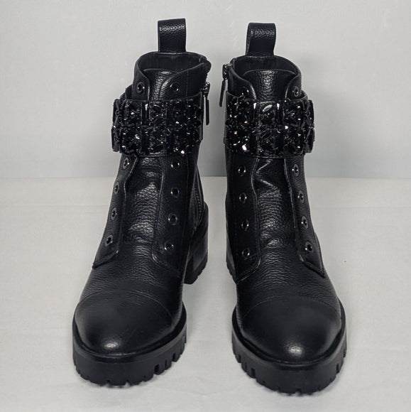 NEW Karl Lagerfeld Paris Womens Leather Pippa Combat Boot Sz 5.5 black