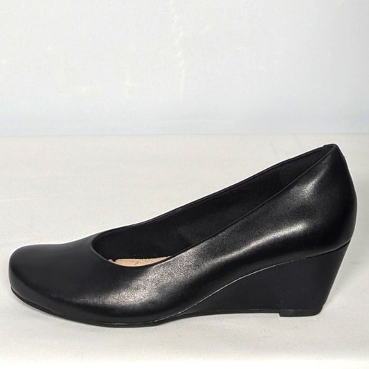 NEW Clarks Womens Leather Flores Tulip Pumps Wedge Sz 6 black