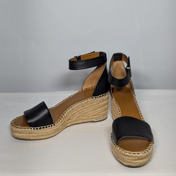 NEW Franco Sarto Womens Leather Clemens Cork Wedge Sandal Sz 10 black