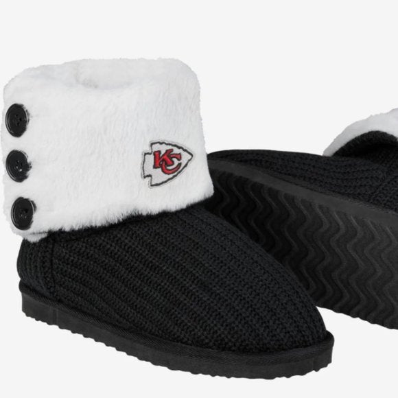 NEW Kansas City Chiefs Knit High End Button Boot Slipper NFL Swifty Sz 7 black