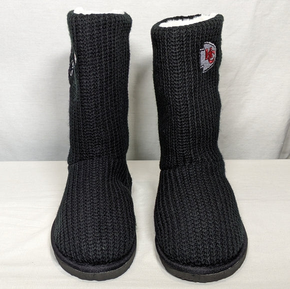 NEW Kansas City Chiefs Knit High End Button Boot Slipper NFL Swifty Sz 7 black
