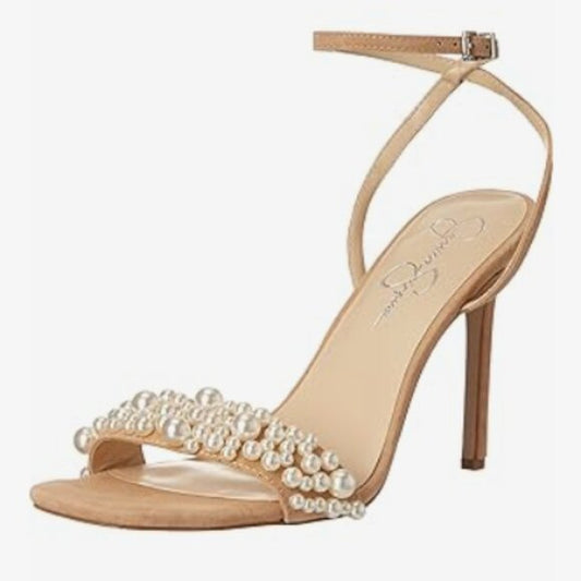 NEW Jessica Simpson Womens Omilira Pearl High Heel Sandal Sz 7.5 almond