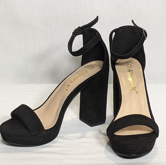 NEW Allegra K Womens Ankle Strap Platform Chunky Heel Sandals Sz 7.5 black