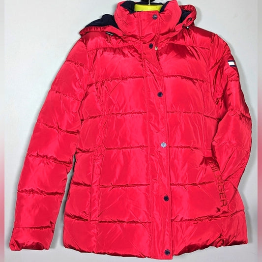 NEW Tommy Hilfiger Womens Puffer Hooded Winter Jacket Sz Large red