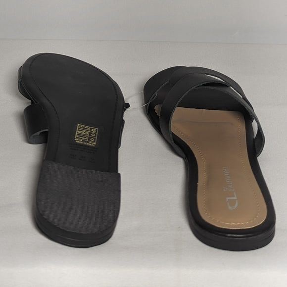 NEW CL by Laundry Womens Leather Anita sandal black Sz 9