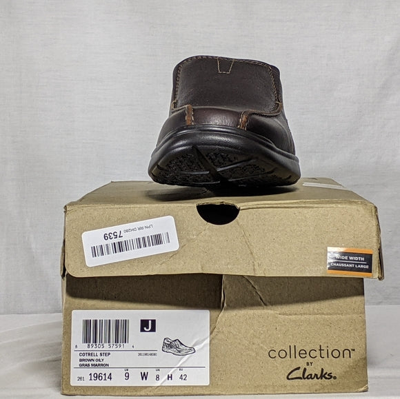 NEW Clarks Mens Cotrell Leather Step Bike Toe Slip On brown sz 9