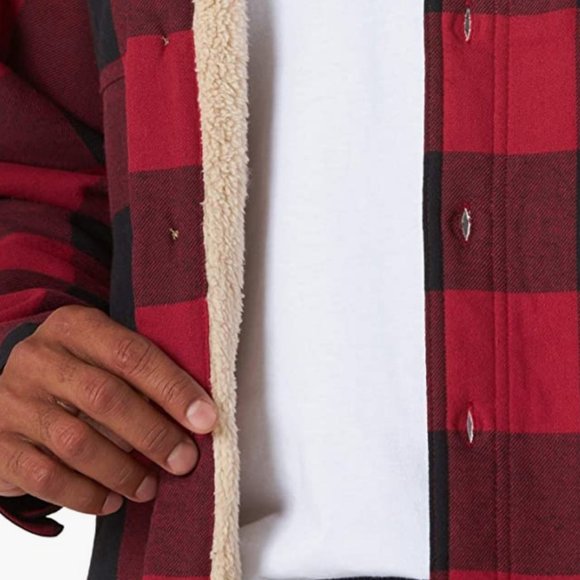 NEW Wrangler Authentics Mens Long Sleeve Sherpa Lined Shirt Jacket Sz Medium red