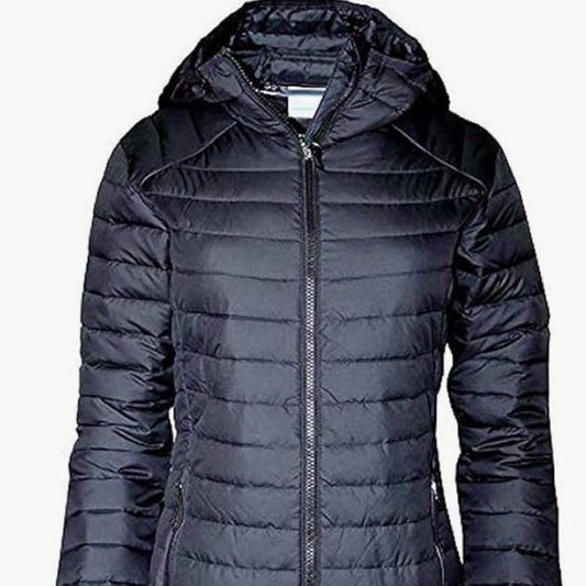 NEW Columbia Womens White Out Mid Omni-heat Long Hooded Light Puffer Jacket XXL