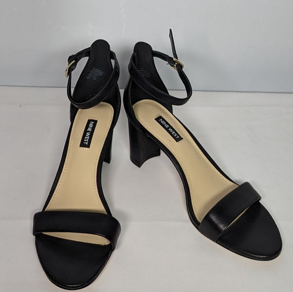 NEW Nine West Womens Leather Pruce Block Heel Sandal Black Nappa Sz 8 black