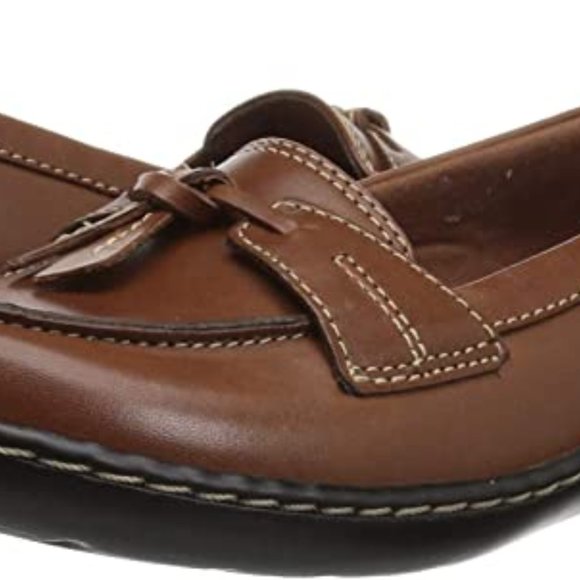 NEW Clarks Womens Ashland Leather Bubble Loafer Sz 8 wide brown