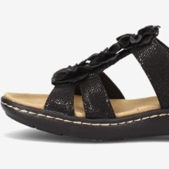 NEW Clarks Womens Laurieann Judi Flat Sandal Sz 12 black