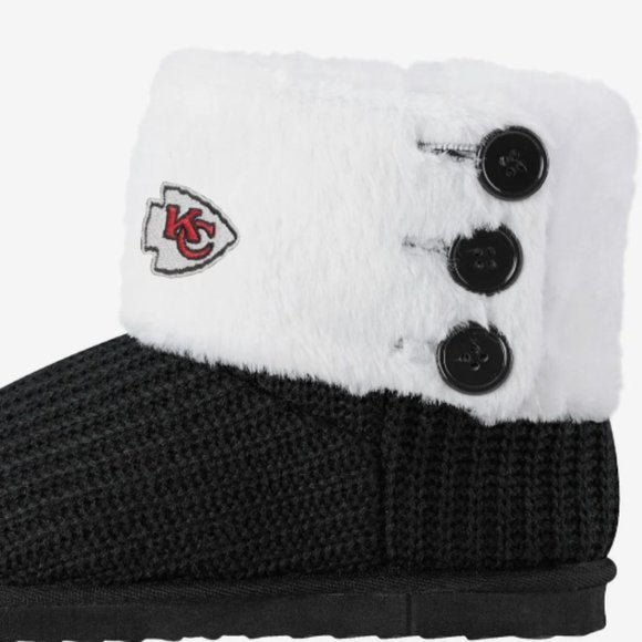 NEW Kansas City Chiefs Knit High End Button Boot Slipper NFL Swifty Sz 7 black