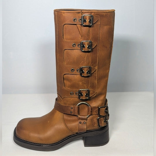 NEW Steve Madden Womens Leather Brocks Fashion Boot Brown Sz 7.5