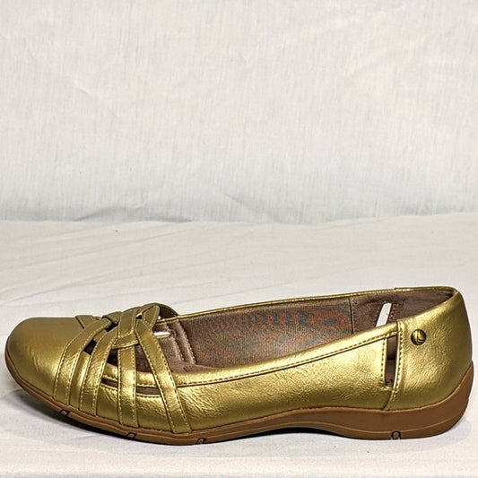 NEW Life Stride Women's Diverse Flat Sz 9 wide gold