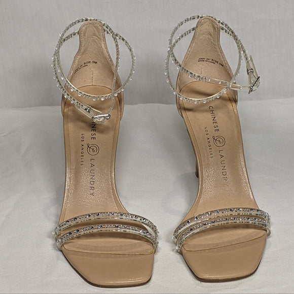 NEW Chinese Laundry Womens January Heeled Sandal Classy Gemstone Nude Sz 6