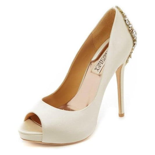 NEW Badgley Mischka Womens Kiara Leather Platform Pump sz 11 ivory