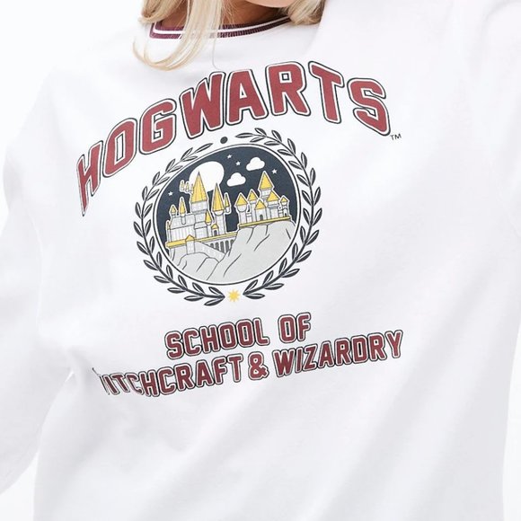 NEW Harry Potter Hogwarts School Graphic Crew Neck Oversized Pullover Sweatshirt XS