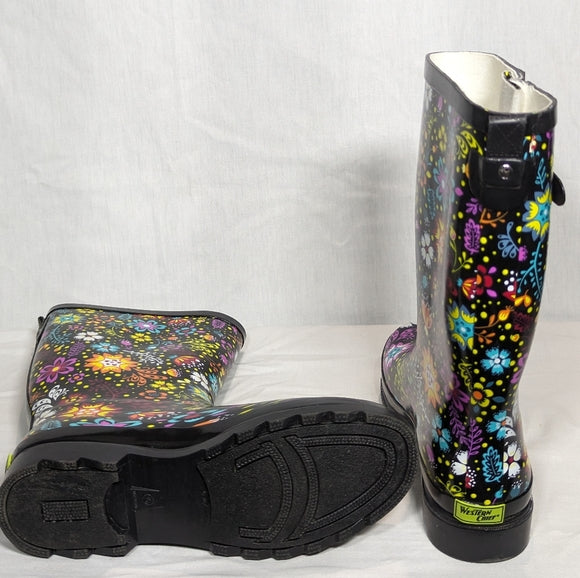 NEW Western Chief Womens Garden Play Graphic Tall Rain Boot Sz 10