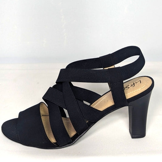 NEW Life Stride Womens Charlotte Heeled Sandal Sz 9.5 wide black