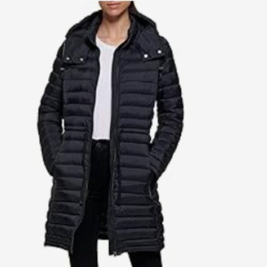 NEW DKNY Womens Comfort Soft Packable Puffer Outwear Jacket Sz L black
