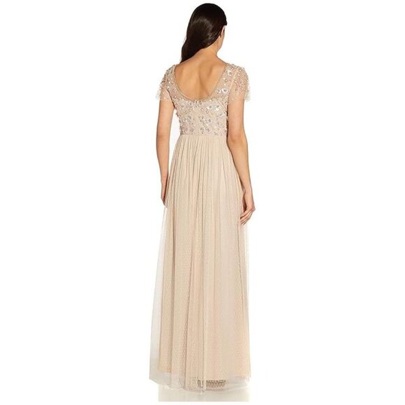 NEW Adrianna Papell Womens 3D Beaded Point D'esprit Gown sz 6 cream