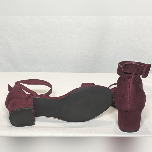NEW Allegra K Women's Ankle Strap Chunky Heel Sandals Shoes Sz 7.5 Burgundy