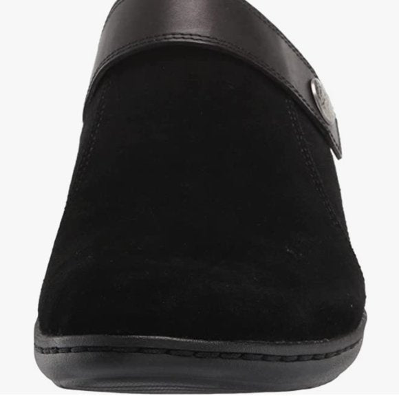 NEW Clarks Womens Suede Laurieann Strap Clog Sz 6.5 black