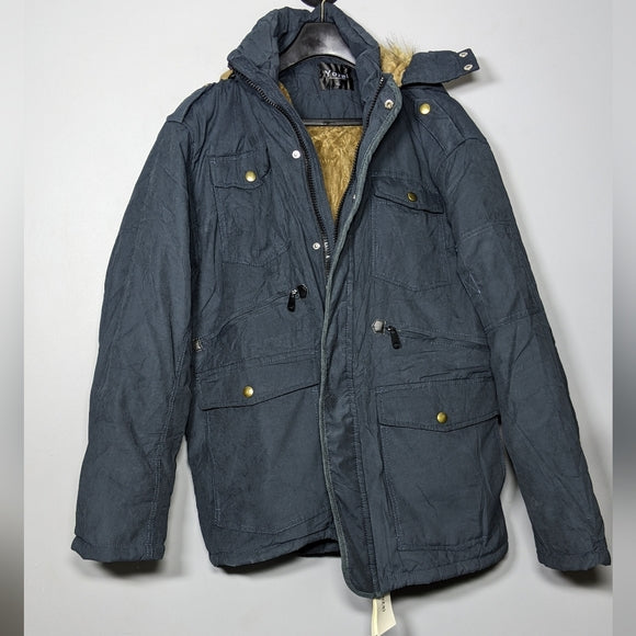NEW Yozai Men's Winter Jacket Military Warm Fleece Coat Detachable Hood XL blue