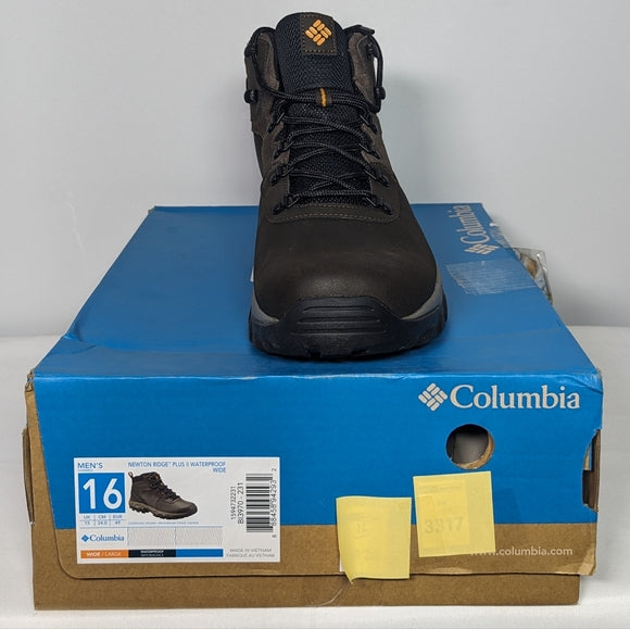 NEW Columbia Men's Newton Ridge Plus II Waterproof Sz 16 brown