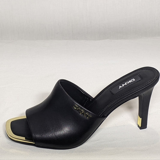 NEW DKNY Womens Bronx Open Toe Fashion Pump Heeled Sandal Black Sz 7.5