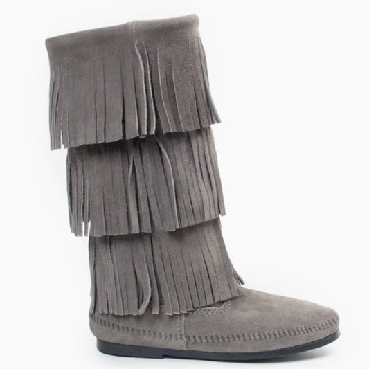 NEW Minnetonka Womens 3 Legendary Fringe Boot Size 10 grey