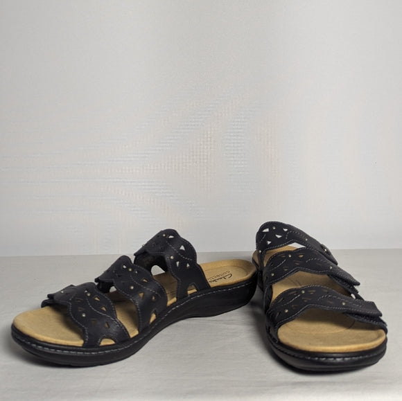 NEW Clarks Womens Laurieann Leather Vine Flat Sandal 11 Wide black