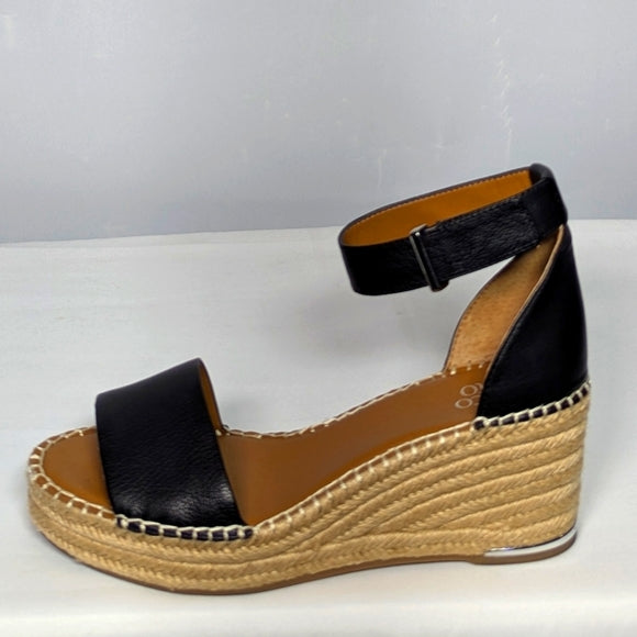 NEW Franco Sarto Womens Leather Clemens Cork Wedge Sandal Sz 10 black