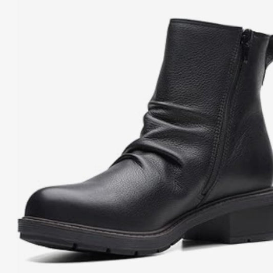 NEW Clarks Womens Hearth Rose Leather Mid Calf Boot Sz 8 wide black
