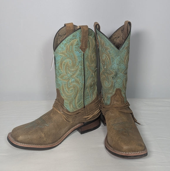 NEW Laredo Womens Anita Square Toe Leather Dress Western Boot sz 8.5 teal