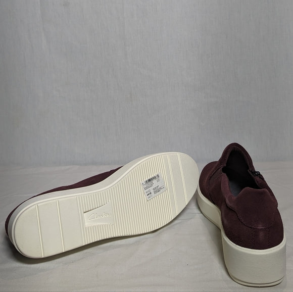 NEW Clarks Womens Suede Layton Step Sneaker Sz 9 Burgundy