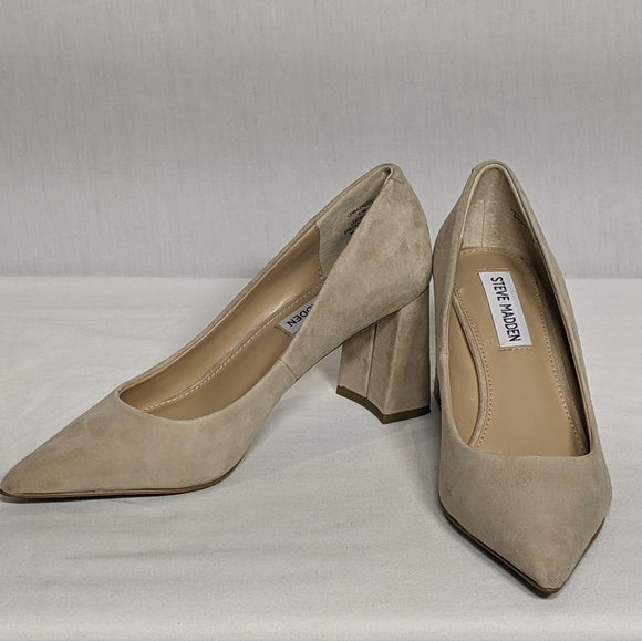 Steve Madden Womens Lend Pointed Toe Block Heel Sz 5.5 beige