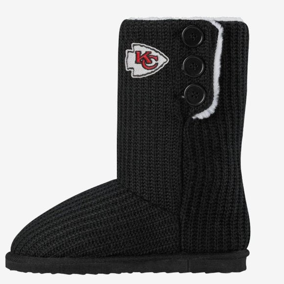 NEW Kansas City Chiefs Knit High End Button Boot Slipper NFL Swifty Sz 7 black