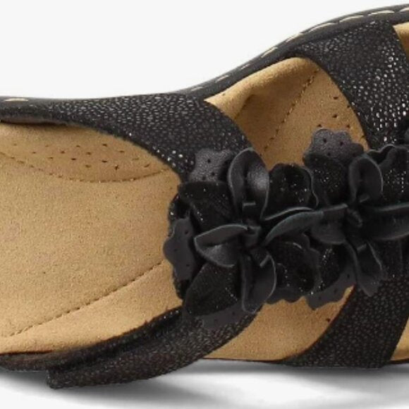 NEW Clarks Womens Laurieann Judi Flat Sandal Sz 12 black