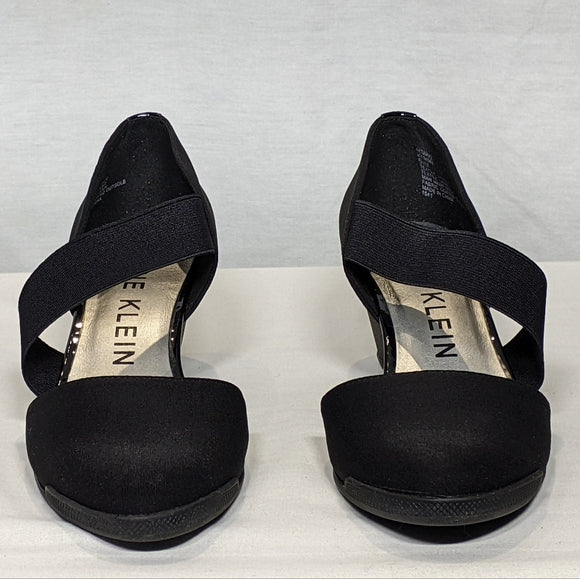 NEW Anne Klein Tara Strap d'Orsay Wedge Sz 6.5 black