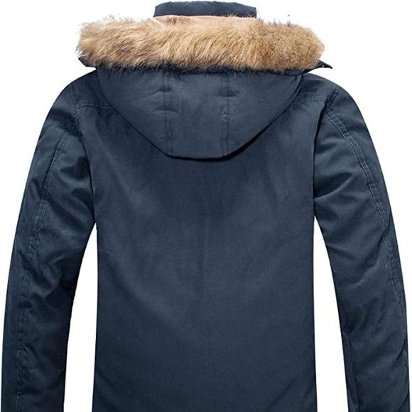 NEW Yozai Men's Winter Jacket Military Warm Fleece Coat Detachable Hood XL blue