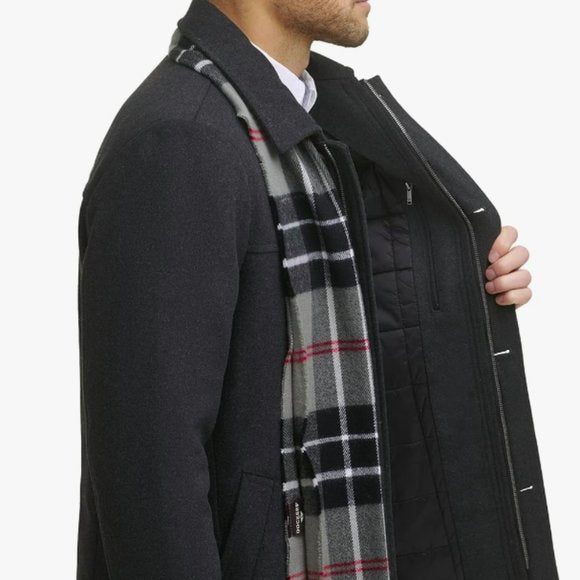 NEW Dockers Mens Weston Wool Blend Scarf Coat VERY SHARP Charcoal 3XL