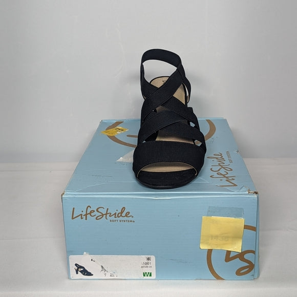 NEW Life Stride Womens Charlotte Heeled Sandal Sz 9.5 wide black
