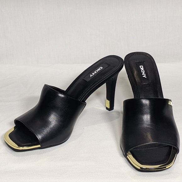 NEW DKNY Womens Bronx Open Toe Fashion Pump Heeled Sandal Black Sz 7.5