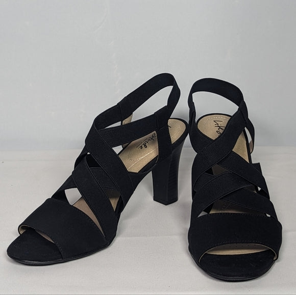 NEW Life Stride Womens Charlotte Heeled Sandal Sz 9.5 wide black