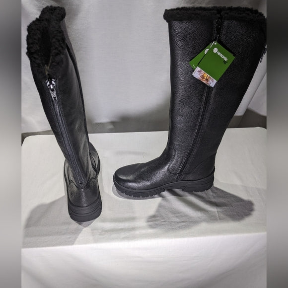 NEW Remonte Womens Leather Winter Boot sz 5.5 black wide calf