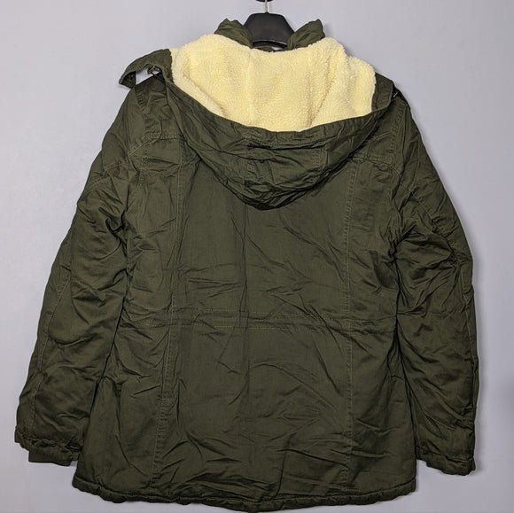 NEW WenVen Womens Winter Thickened Warm Sherpa Lined Hooded Cotton Jacket XL grn