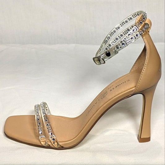 NEW Chinese Laundry Womens January Heeled Sandal Classy Gemstone Nude Sz 6