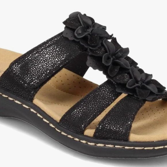 NEW Clarks Womens Laurieann Judi Flat Sandal Sz 12 black