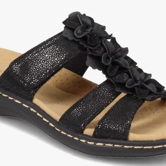 NEW Clarks Womens Laurieann Judi Flat Sandal Sz 12 black